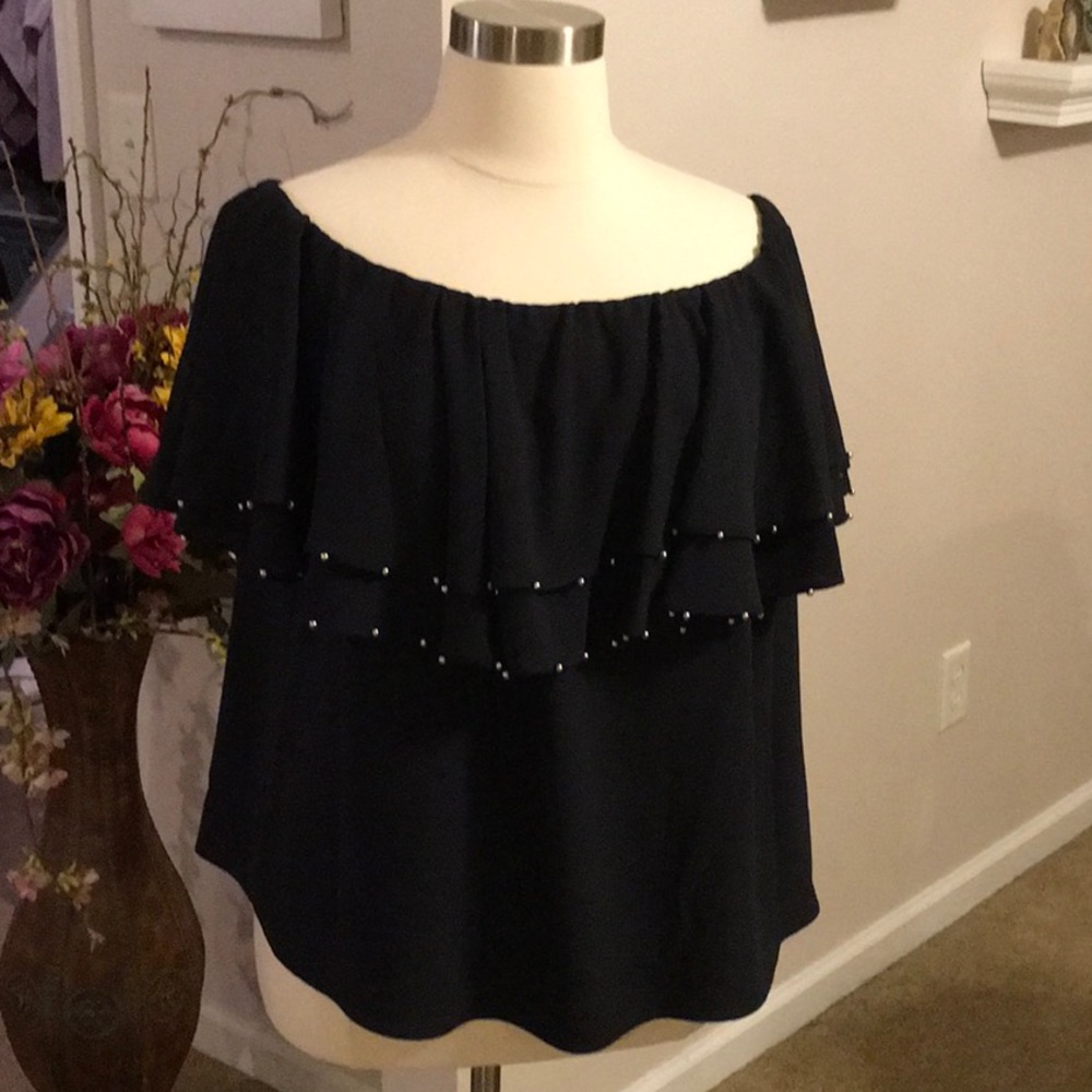 NWT Jennifer Lopez Ruffled Bead Blouse 1x
